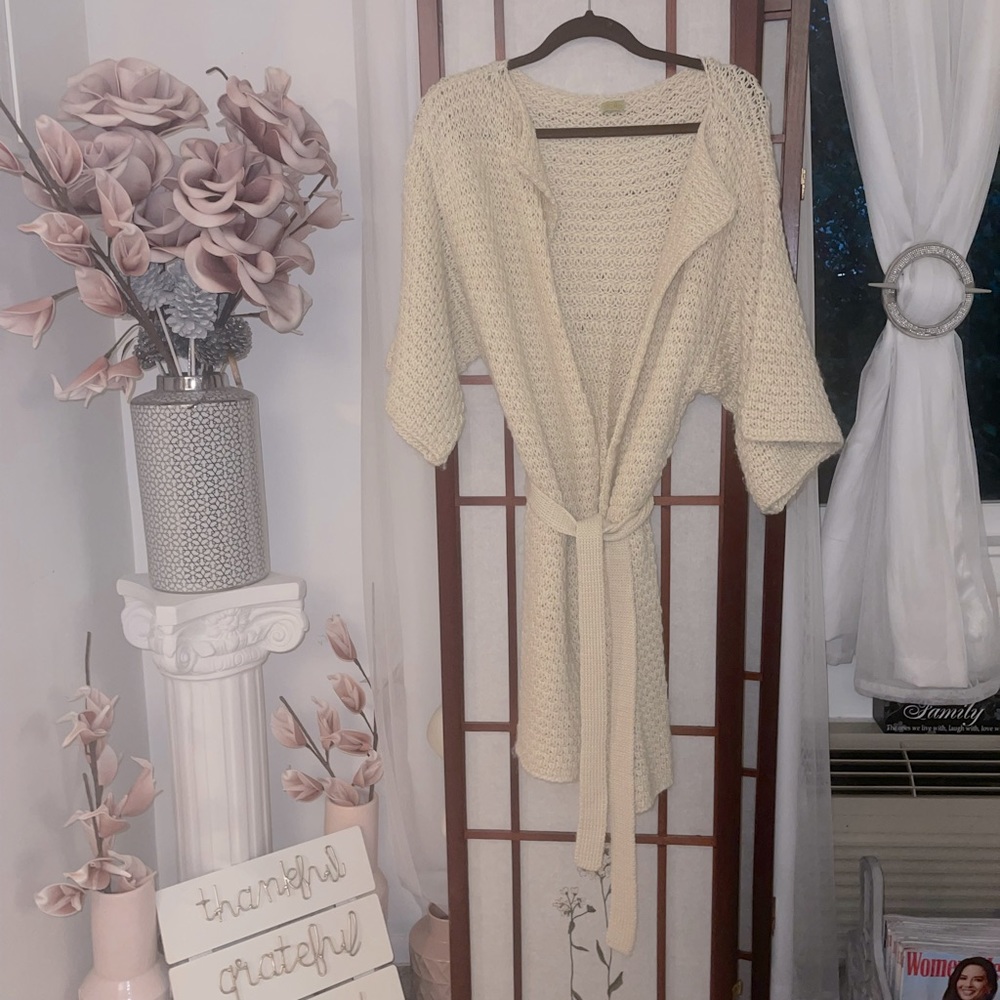 Beautiful crocheted duster sweater w/ belt
